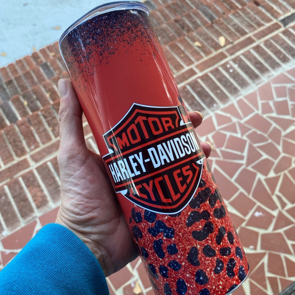 Harley Davidson Orange Cheetah Sublimated Tumbler